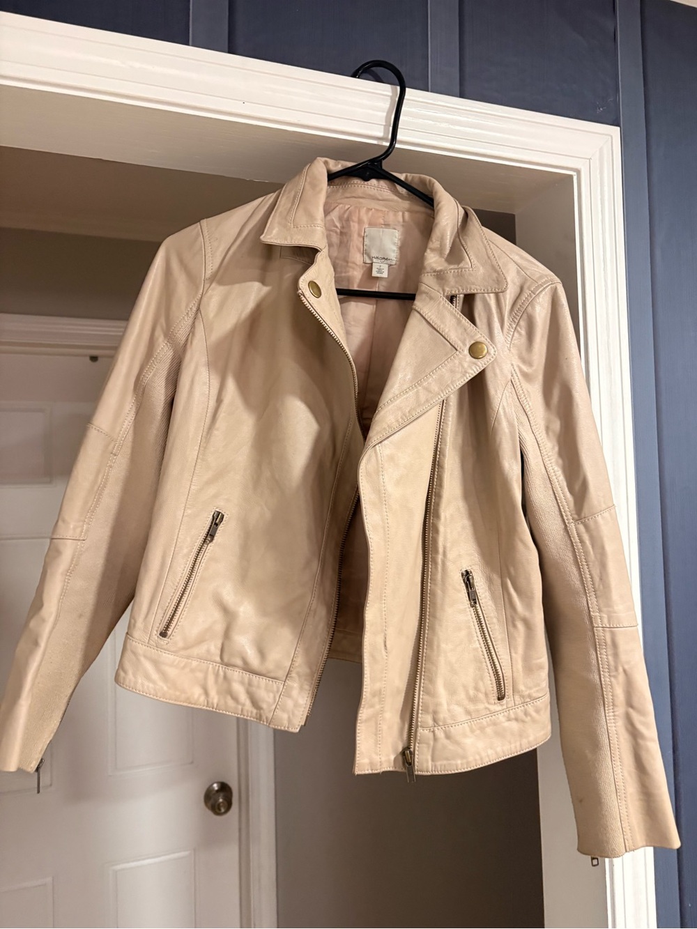 Halogen Light Beige Leather Moto Jacket